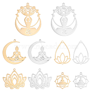 DIY Yoga Theme Jewelry Making Finding Kit, Including 10Pcs 10 Style Lotus & Teardrop & Moon 201 Stainless Steel Pendants & Link Connectors, Golden & Stainless Steel Color, 21.5~43X19.5~32x1mm, hole: 1.2~1.6mm, 1Pc/style(STAS-UN0047-51)