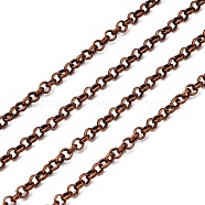 Iron Rolo Chains, Round, Belcher Chain, with Spool, Unwelded, Lead Free & Nickel Free, Red Copper, 3x1mm(CH-S068-R-FF)