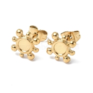 Ion Plating(IP) 304 Stainless Steel Stud Earring Findings, Sun with Round Tray Earring Settings, with Ear Nuts, Real 18K Gold Plated, Tray: 4mm, 10x10mm, Pin: 0.7mm(STAS-F286-16G)