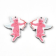 Printed Wood Pendants, Valentine's Day Style, Angel & Fairy, 40x33.5x2.6mm, Hole: 1.6mm(WOOD-T032-04V)