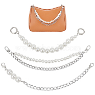 WADORN 3Pcs 3 Style Purse Strap Extenders, with ABS Plastic Imitation Pearl Beads, PU Leather & Alloy Cable Chain & Swivel Clasps, Bag Replacement Accessories, Platinum, 26~33.2cm, 1pc/style(FIND-WR0009-31)