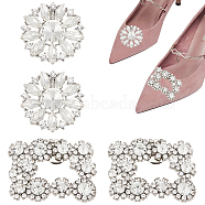 AHADEMAKER 4Pcs 2 Style Detachable Alloy Crystal Rhinestone Shoe Buckle Clips, Rectangle & Flower, Platinum, 45~60.5x45~46.5x10.5~12mm, 2pcs/style(FIND-GA0002-15)