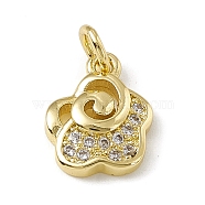 Brass Micro Pave Cubic Zirconia Charms, with Jump Rings, Flower Charm, Real 18K Gold Plated, 11x9x2.6mm, Hole: 3mm (ZIRC-F132-66G)