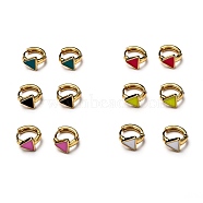 Brass Enamel Huggie Hoop Earrings, Triangle, Real 18K Gold Plated, Mixed Color, 11x12x2mm, Pin: 1mm(EJEW-H121-24G)