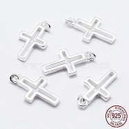 925 Sterling Silver Pendants, Cross Charms, with 925 Stamp, Silver, 12.5x7x1.4mm, Hole: 0.8mm(X-STER-K167-007S)