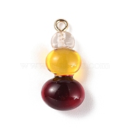 Three Color Resin Pendants, Gourd Charms with Light Gold Tone Alloy Loops, Dark Red, 25.5x12x9mm, Hole: 2mm(RESI-Z016-01B-LG)
