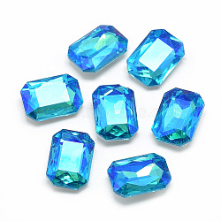 Pointed Back Glass Rhinestone Cabochons, Back Plated, Faceted, AB Color Plated, Rectangle Octagon, Deep Sky Blue, 18x13x5mm(RGLA-T019-13x18mm-05)