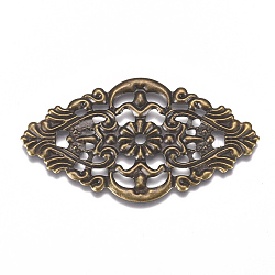 Iron Filigree Joiners Links, Flower, Antique Bronze, 32x55x0.7mm, Hole: 2.5mm(IFIN-G087-01AB)