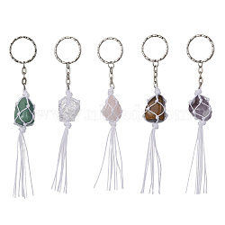 Nylon Pouch Wrap Natural Gemstone Holder Keychains, with Iron Keychain Ring, 14cm(KEYC-JKC00549)