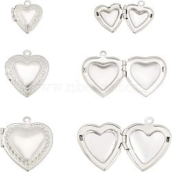 18Pcs 3 Styles 304 Stainless Steel Locket Pendants, Photo Frame Charms for Necklaces, Heart, Stainless Steel Color, 6pcs/style(STAS-UN0023-24)