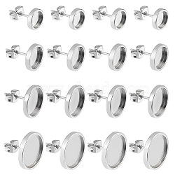 40Pcs 4 Size 304 Stainless Steel Stud Earring Settings, Flat Round, with 40Pcs Ear Nuts, Stainless Steel Color, 8~14x2mm, Pin: 0.7mm, Tray: 6~12mm, 10Pcs/size(STAS-BBC0004-41)