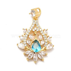Brass Clear Cubic Zirconia Pendants, with Glass Rhinestone, Teardrop with Peacock Charm, Real 18K Gold Plated, 35mm, Hole: 3x3mm(KK-I695-063G)