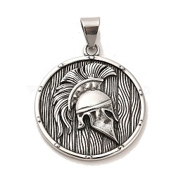 Tibetan Style 304 Stainless Steel Pendants, Flat Round with Hat, Antique Silver, 44.5x39x5.5mm, Hole: 10x6.5mm(STAS-M334-20AS)