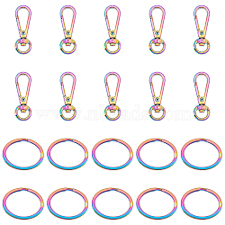 PandaHall Elite 10Pcs Rainbow Color Alloy Swivel Clasps, Key Clasps, with 10Pcs Iron Split Key Rings, 36.5~38.5x12.5~28x3~6mm(FIND-PH0006-66)