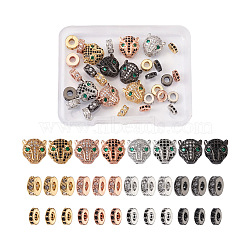 Brass Micro Pave Cubic Zirconia Beads, Leopard & Flat Round, Mixed Color, 32pcs/box(ZIRC-KS0001-02)