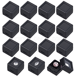 Cube Plastic Loose Diamond Storage Boxes, Gemstone Display Case with Clear Acrylic Window and Sponge inside, Black, 2x2x1.6cm(CON-WH0095-49B)