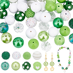 Elite 1 Set Mixed Style Acrylic and Resin Beads, Round, Light Green, 17.5~20x18~19.5mm, Hole: 2.5~3.5mm, 50pcs/set(MACR-PH0001-56A)