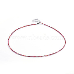 Natural Garnet Beaded Necklaces, with Brass Findings, Round, Faceted, 16.1 inch(41cm)(NJEW-F245-A10)