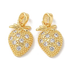 Brass Micro Pave Cubic Zirconia Pendents, Strawberry Charms, Real 18K Gold Plated, 15x10.5x4.5mm, Hole: 4mm(KK-R210-17G)