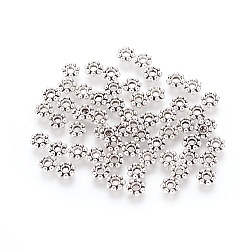 Tibetan Style Beads, Cadmium Free & Nickel Free & Lead Free, Flower, Antique Silver, 4x1mm, Hole: 1mm(TIBEB-A101757-AS-FF)