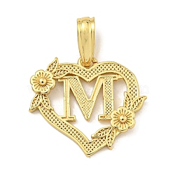 Heart Brass Pendants, Long-Lasting Plated, Cadmium Free & Lead Free, Real 18K Gold Plated, Letter M, 18x20x3mm, Hole: 3.5x7mm(KK-I714-04G-M)