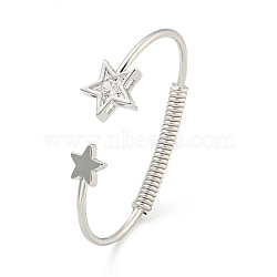 Star Brass Pave Clear Cubic Zirconia Open Cuff Bangles for Women, Platinum, Inner Diameter: 1-3/4x2-1/2 inch(4.3x6.3cm)(BJEW-G704-03P)
