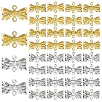 40Pcs 2 Colors Alloy Links Connector Charms, Bowknot, Platinum & Golden, 7.5x12x3mm, Hole: 0.9mm, 20pcs/color