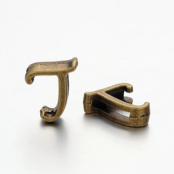 Tibetan Style Antique Bronze Plated Alloy Letter Slide Charms, Nickel Free, Letter.L, 10~12x8~13x4mm, Hole: 2x8mm