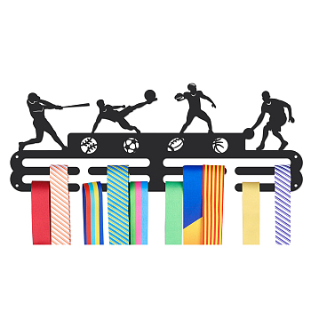 Baseball & Football & Rugby & Basketball Theme Iron Medal Hanger Holder Display Wall Rack, with Screws, Sports Themed Pattern, 150x400mm