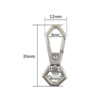 Alloy Swivel Clasps, for Bag Making, Platinum, 35x12mm, Hole: 8mm