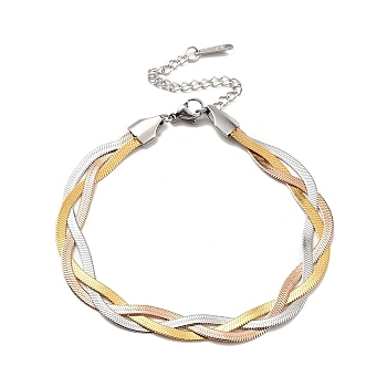 304 Stainless Steel Interlocking Herringbone Chain Bracelet for Men Women, Mixed Color, 7-3/8 inch(18.6cm)