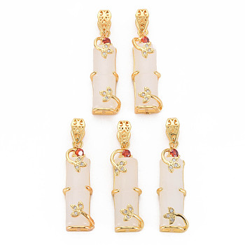 Glass Pendants, with Light Gold Plated Brass Findings and Rhinestone, Oval, Creamy White, 31~32x10~12.5x7~9mm, Hole: 3.5x7mm