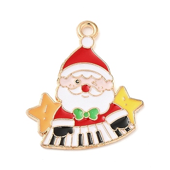 Christmas Theme Alloy Enamel Pendants, Light Gold, Santa Claus, 25x21x1mm, Hole: 1.6mm