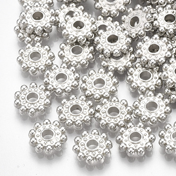 CCB Plastic Spacer Beads, Flower, Platinum, 8.5x2mm, Hole: 2mm