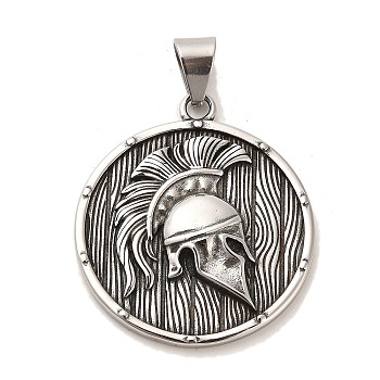Tibetan Style 304 Stainless Steel Pendants, Flat Round with Hat, Antique Silver, 44.5x39x5.5mm, Hole: 10x6.5mm