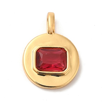 Brass with Cubic Zirconia Pendants, Real 16K Gold Plated, Flat Round Charm, FireBrick, 20.5x15x4mm, Hole: 4x2.5mm