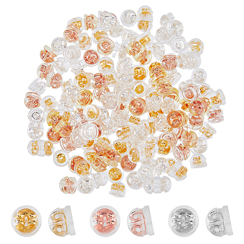 150Pcs 3 Colors Silicone Cover Ear Nuts, with Brass Findings, Half Round, Mixed Color, 5x5mm, Hole: 0.9mm, 50Pcs/color