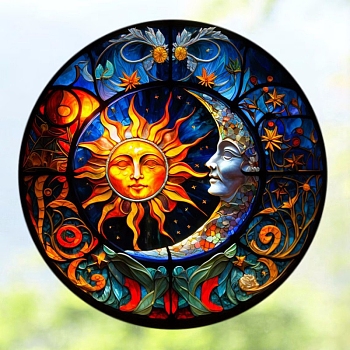 Stained Acrylic Window Planel with Chain, for Window Suncatcher Home Hanging Ornaments, Sun, 200x200mm