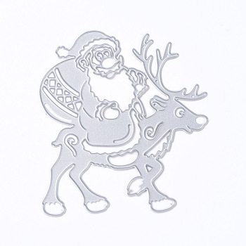 Christmas Theme Frame Carbon Steel Cutting Dies Stencils, for DIY Scrapbooking/Photo Album, Decorative Embossing DIY Paper Card, Santa Claus with Reindeer, Matte Platinum Color, 107x99x0.8mm