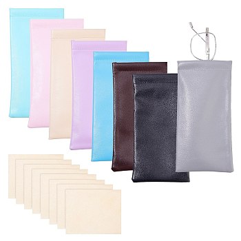 Nbeads 8Pcs PU Imitation Leather Glasses Case, for Eyeglass, Sun Glasses Protector, Multifunctional Storage Bag, with 8Pcs Suede Polishing Cloth, Mixed Color, Glasses Case: 185x92x4mm, Polishing Cloth: 80x80x0.4mm