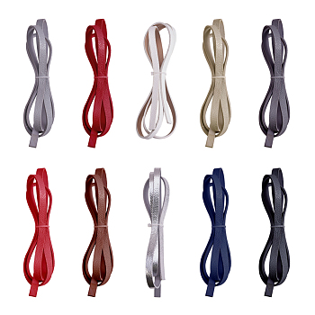 PandaHall Elite Imitation Leather Cords, with Back in Random Color, Mixed Color, 10x2~2.5mm, about 1.2m/strand, 10strands/set