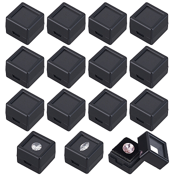 Cube Plastic Loose Diamond Storage Boxes, Gemstone Display Case with Clear Acrylic Window and Sponge inside, Black, 2x2x1.6cm
