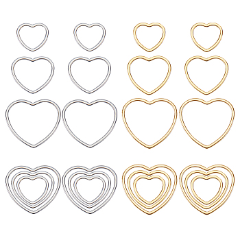 48Pcs 3 Sizes 2 Colors 304 Stainless Steel Linking Ring, Heart, Golden & Stainless Steel Color, 10.5~18x11.5~19.5x1mm, 8pcs/style