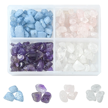 48G 4 Style Natural Gemstone Beads Set, Including Dyed Natural Aquamarine & Amethyst & Rose Quartz & Quartz Crystal Beads, Chip, 3~16x3~8mm, Hole: 0.7mm, 12g/style