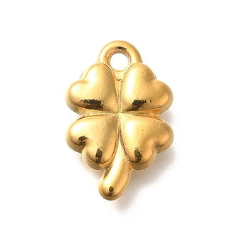 Ion Plating(IP) 304 Stainless Steel Pendants, Four Leaf Clover Charm, Real 18K Gold Plated, 17.5x11.5x3.5mm, Hole: 2mm