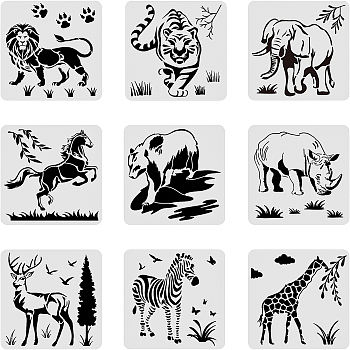 Large Plastic Reusable Drawing Painting Stencils Templates, for Painting on Scrapbook Fabric Tiles Floor Furniture Wood, Square, Animal Pattern, 300x300mm