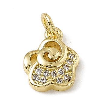 Brass Micro Pave Cubic Zirconia Charms, with Jump Rings, Flower Charm, Real 18K Gold Plated, 11x9x2.6mm, Hole: 3mm 
