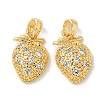 Brass Micro Pave Cubic Zirconia Pendents, Strawberry Charms, Real 18K Gold Plated, 15x10.5x4.5mm, Hole: 4mm