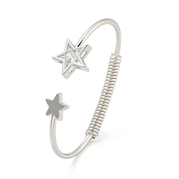 Star Brass Pave Clear Cubic Zirconia Open Cuff Bangles for Women, Platinum, Inner Diameter: 1-3/4x2-1/2 inch(4.3x6.3cm)