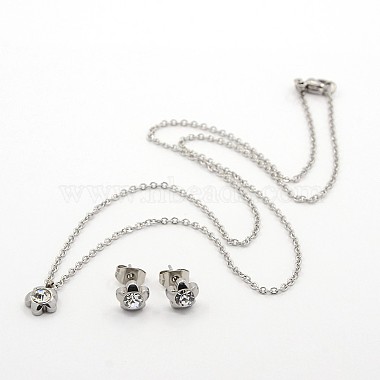 Stainless Steel + Rhinestone Stud Earrings & Necklaces